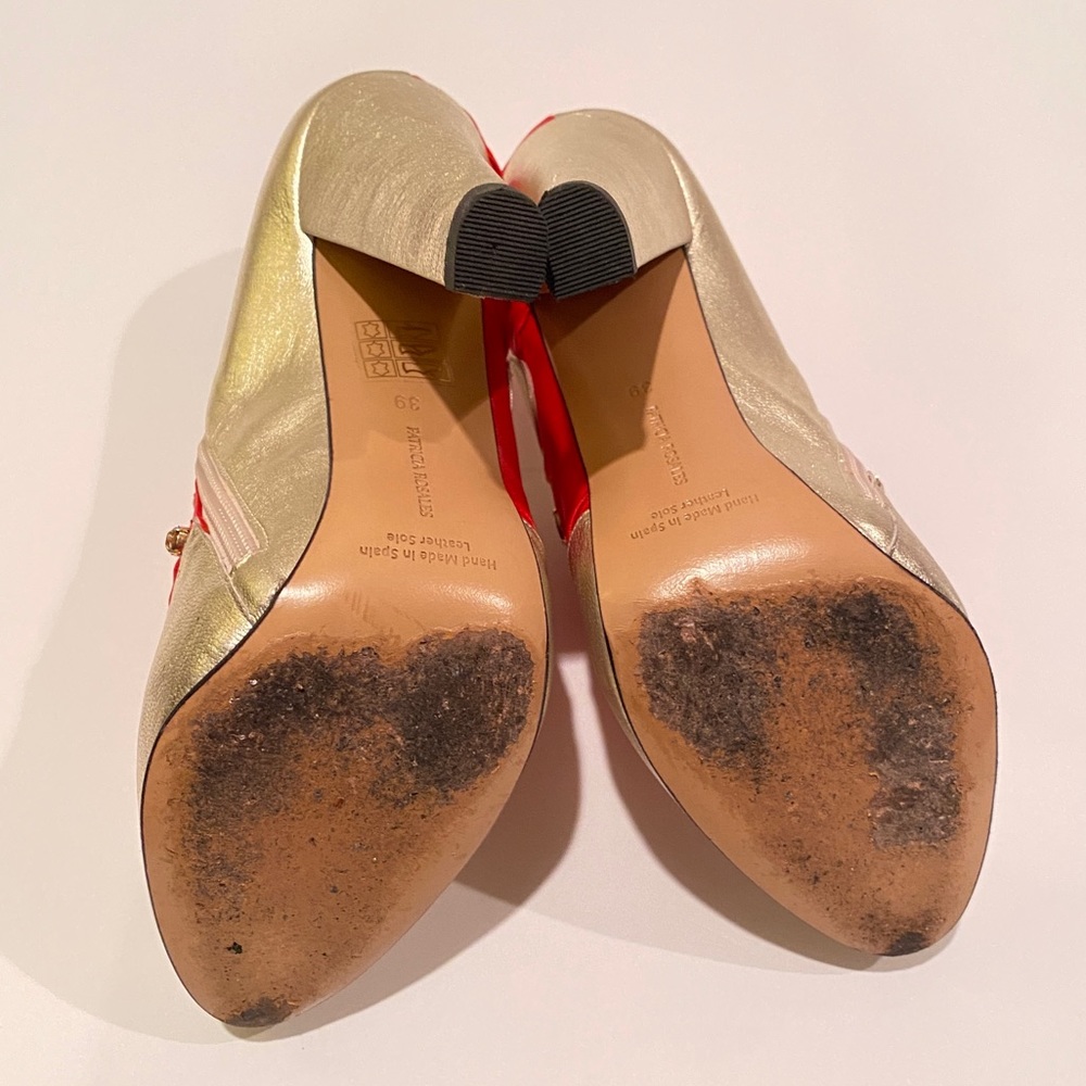 Patricia Rosales Gold Leather Red Satin Swarovski Jewel Embellished Ankle Boots - Picture 11 of 15